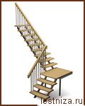 Деревянная межэтажная лестница ЛЕС-05 универсальная (поворот 90 градусов)